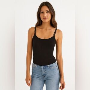 NWT Infinity Rhinestone Strap Detail Knit Top in Black